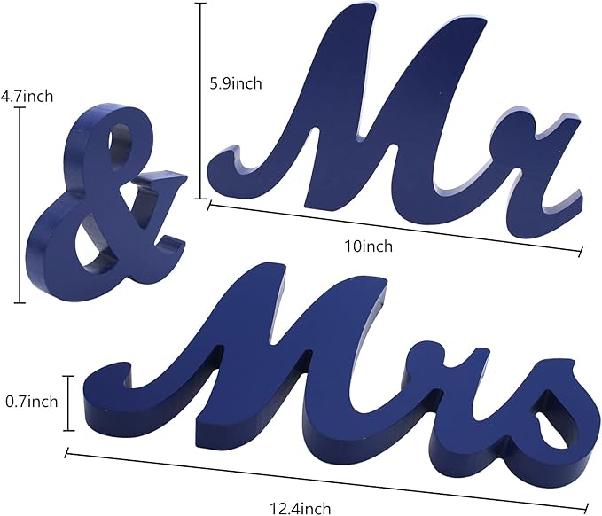 Navy Blue Mr & Mrs Sign for Wedding Table, Large Wooden Letters, Wedding Decoration, Anniversary Party & Valentine's Day Vintage Decor