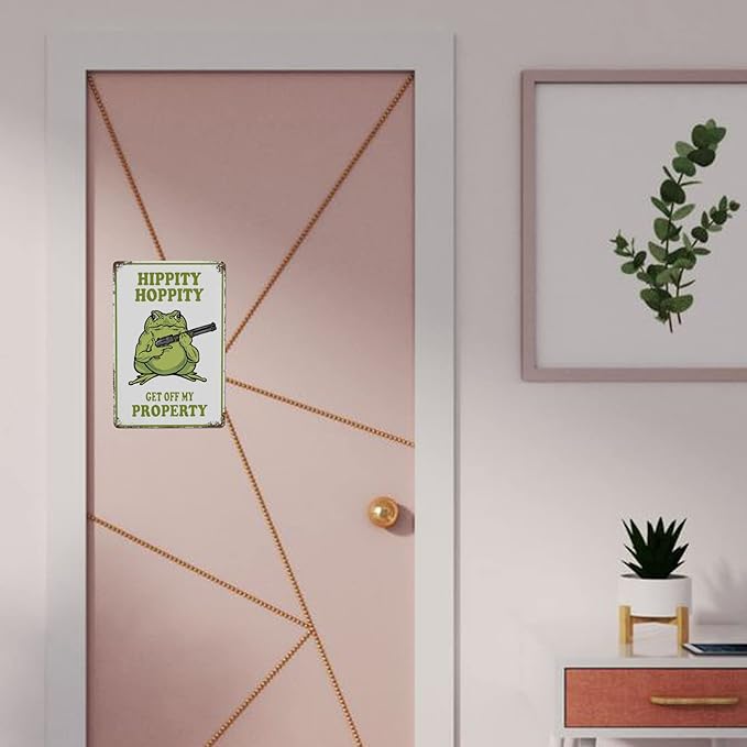 Frog Room Sign Funny Frog Bedroom Door Decor Vintage Metal Tin Signs Hippity Hoppity Get Of My Property Sign No Trespassing Signs Warning Sign Retro Frogs Wall Decor Aesthetic For Home Mushroom Decorations Room Rules Sign House Stuff Garden Bathroom Si...
