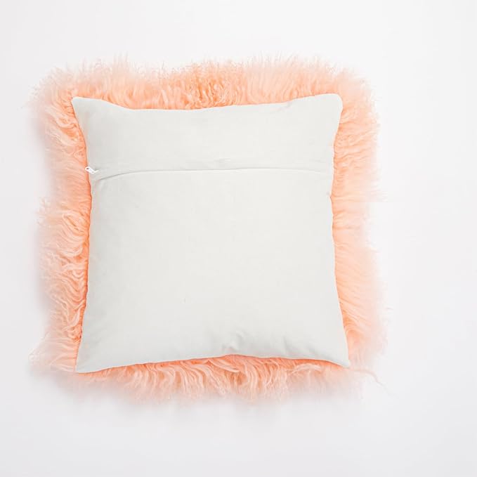 Mongolian Lamb Fur Throw Pillow Cover (16'' x 16'', Pink) Sheep Fur Decorative Cushion Cover Case Home Decorative Square Throw Pillow Cover Plain Wool Pillow Protector