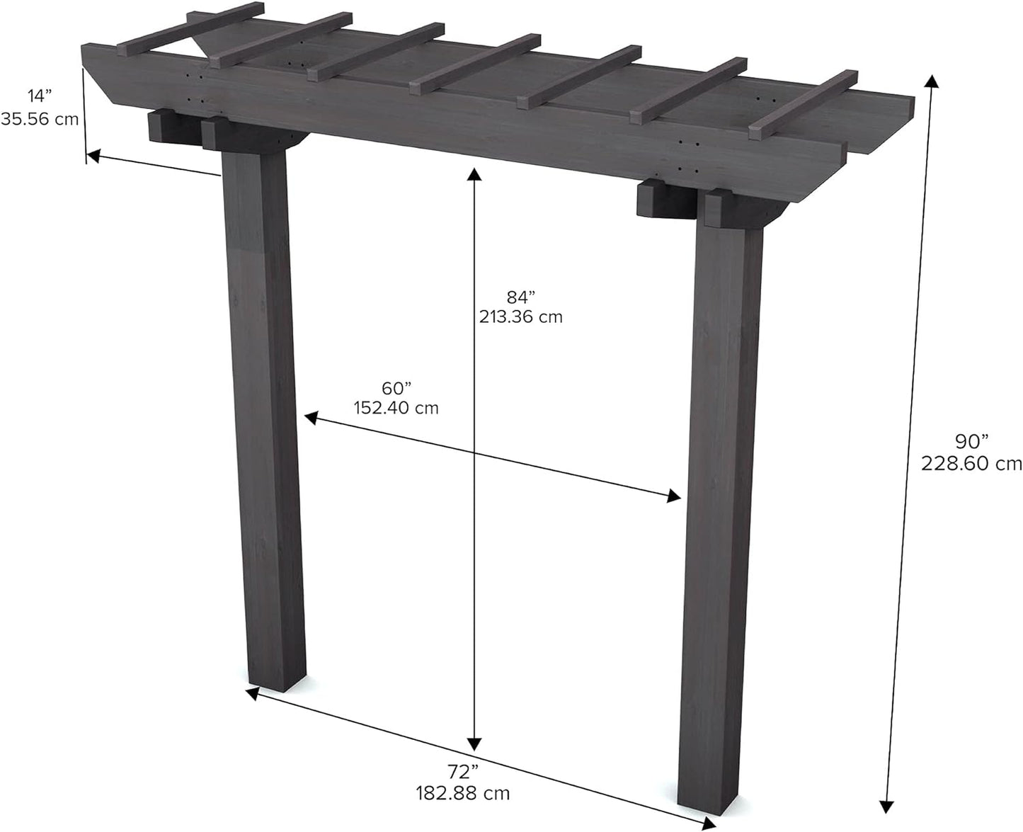 Vita Charcoal Gray Wildwood Cedar Arbor – 72" W x 90" H, Garden Arch for Climbing Plants, Wedding Ceremony & Backyard Décor, Durable Two-Post Trellis, Easy Assembly, for Parties & Celebrations