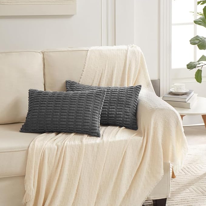 Fancy Homi 4 Packs Decorative Throw Pillow Covers for Living Room Couch Bed, Modern Farmhouse Boho Home Décor Accent Cushion Case, 20" x 12" (Pack of 4), Dark Gray