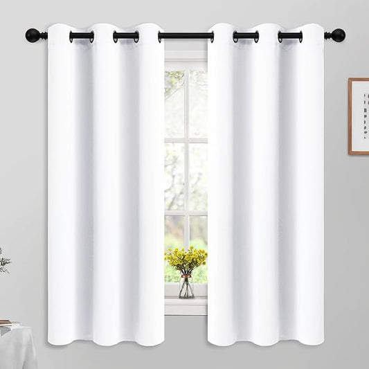 Yakamok Blackout Curtains Room Darkening Thermal Insulated Window Panels,Solid Grommet Top Drapes for Bedroom/Living Room(42Wx63L, Pure White, 2 Panels)