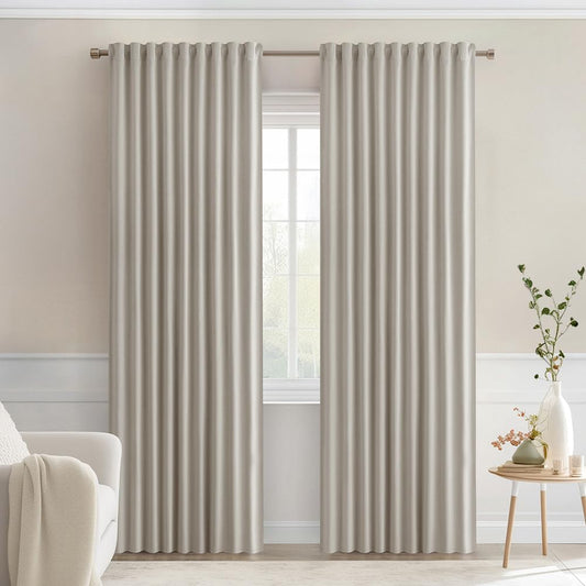 MIULEE Natural Back Tab Blackout Curtains 72 Inches Long 2 Panels Set for Living Room Bedroom Privacy, Rod Pocket/Pinch Pleat Thermal Insulated Room Darkening Pleated Light Blocking Drapes