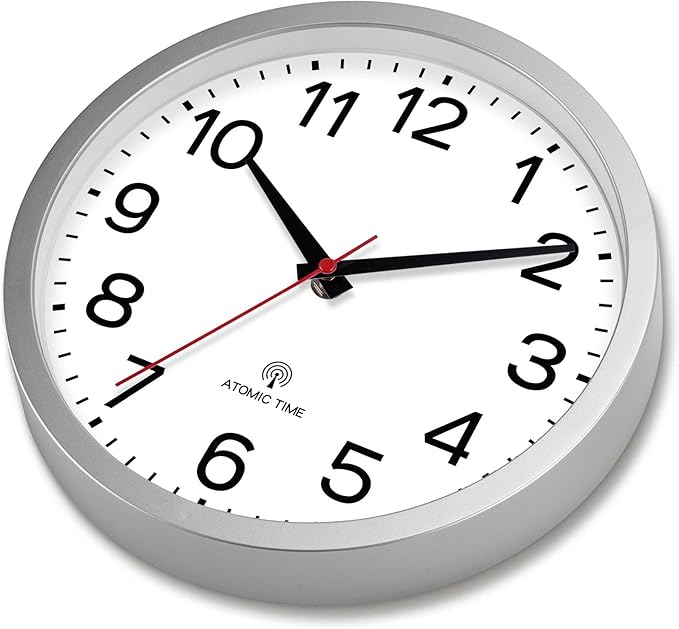 AKCISOT Atomic Wall Clock 12 Inch Clocks for Kitchen, Battery Operated Clock for Bedroom Office Classroom Living Room(Silver)