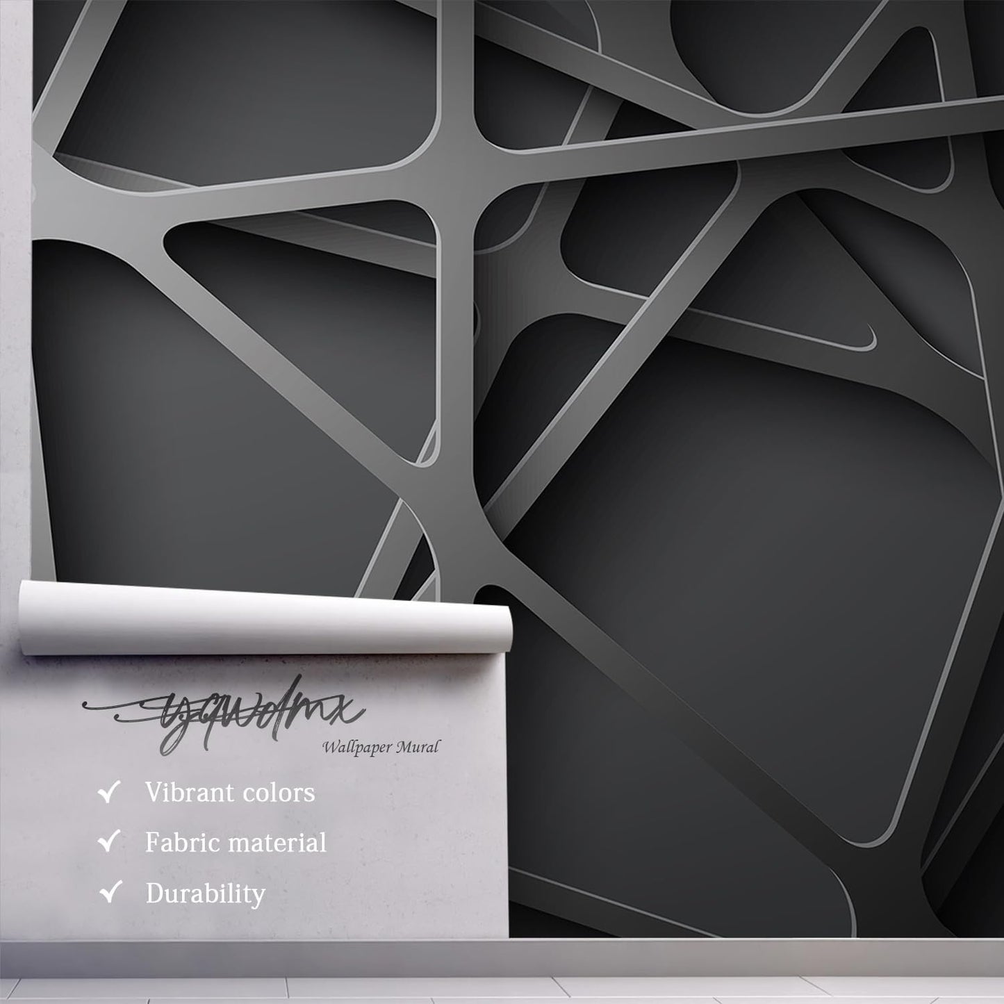 -3D Black Abstract Geometric Wallpaper Bedroom Living Room 100" x 65" (Not Peel and Stick)