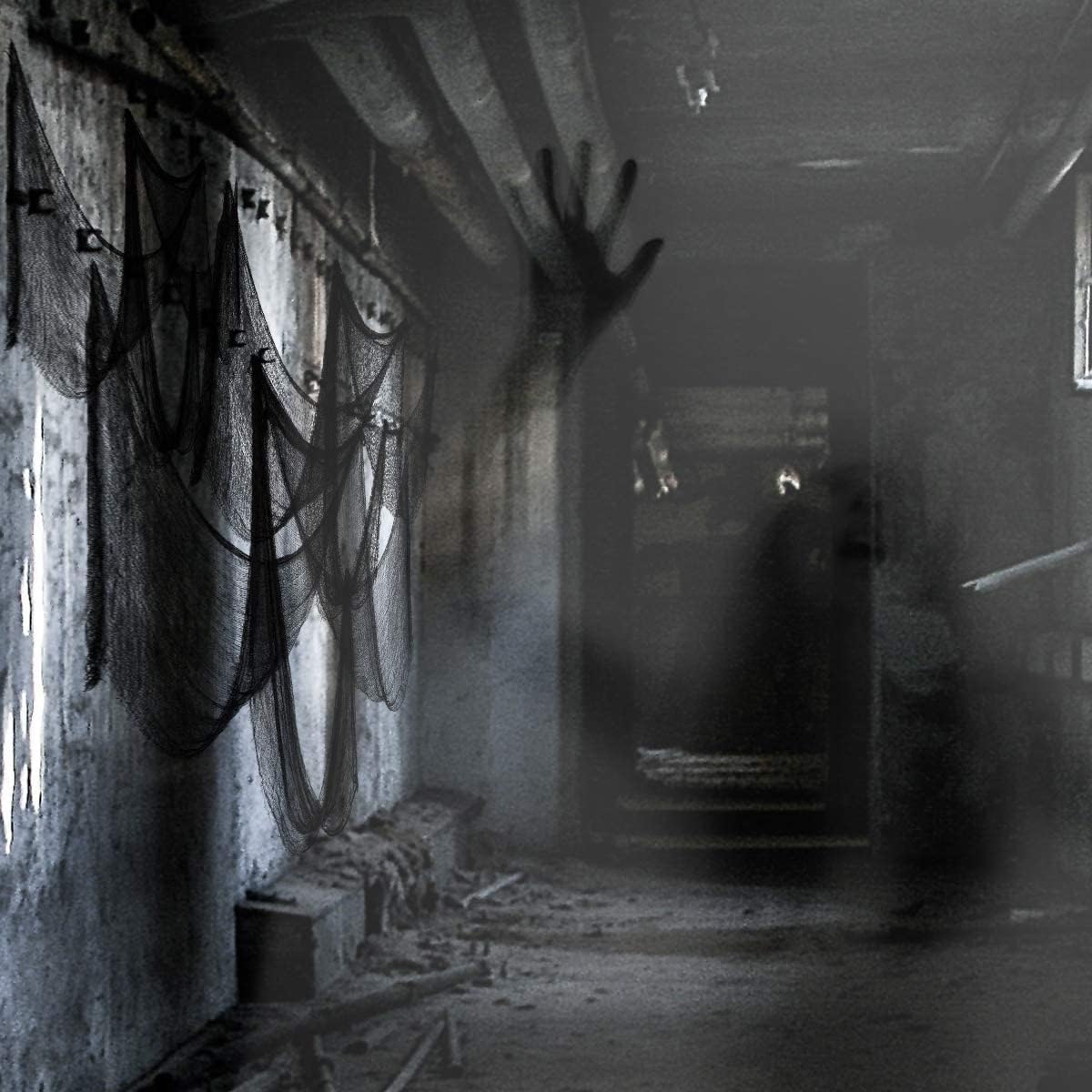 Biubee 5Pcs Halloween Black Creepy Cloth - Spooky Gauze Fabric Cloth for Haunted Horror House Halloween Party Doorway Outdoors Decoration (30" × 72")