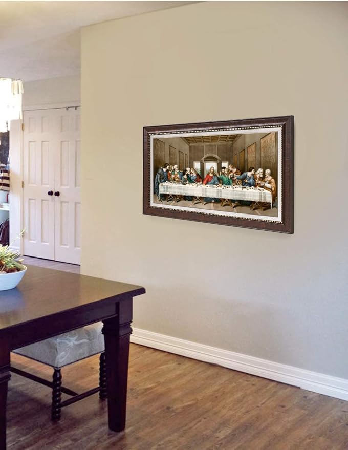 DECORARTS The Last Supper by Leonardo Da Vinci. Giclee Prints on Canvas with Matching Retro Style Brown Frame. Total Size w/Frame: 33x19, Ready to Hang.