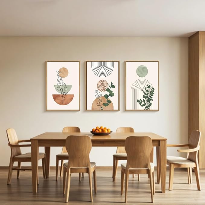 Ausril Boho Terracotta Green Framed Canvas Wall Art Set, Abstract Bohemian Wall Decor, Mid Century Modern Geometric Wall Painting, Neutral Botanical Art Print Living Room, Bedroom, Office 16"x24"x3