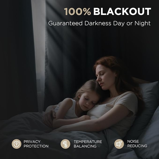 Joydeco Linen Blackout Curtains for Bedroom - 100% Light Blocking 1 Panels, Light Beige Drapes 100" W x 84" L, Thermal Insulated Room Darkening Curtains for Living Room, Rod Pocket & Back Tabs