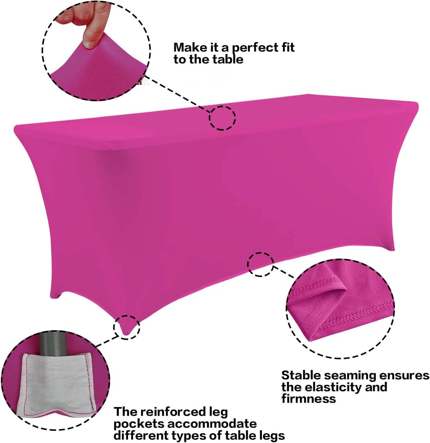 IVAPUPU 2 Pack 6FT Table Cloth for Rectangular Fitted Events Stretch Fuchsia Table Covers Washable Cover Spandex Tablecloth Protector for Party, Wedding, Cocktail, Banquet, Festival