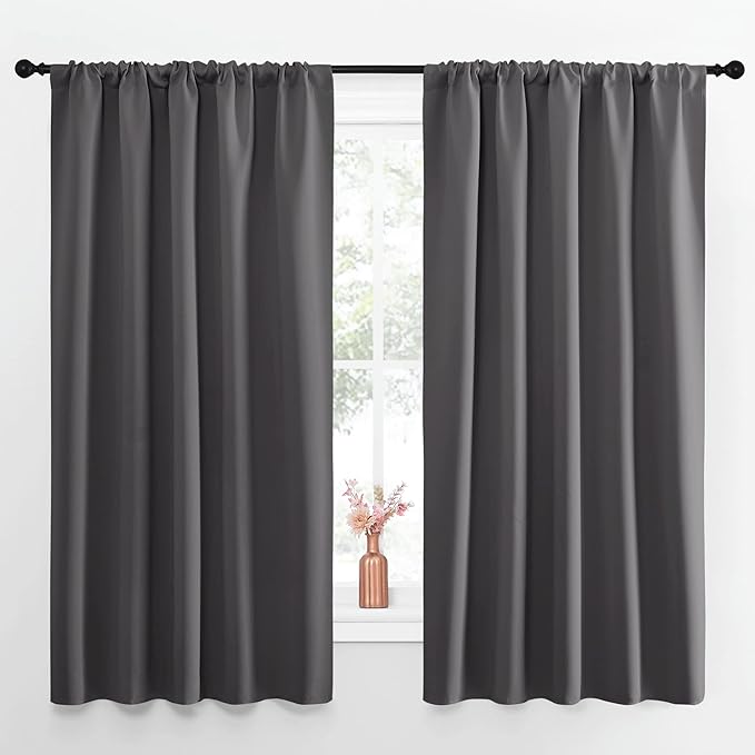 NICETOWN Blackout Curtain Panels for Window - Energy Efficient & Noise Reducing Thermal Insulated Rod Pocket Blackout Drapes/Draperies for Living Room (Grey, 2 Panels, W52 inches x L63 inches)