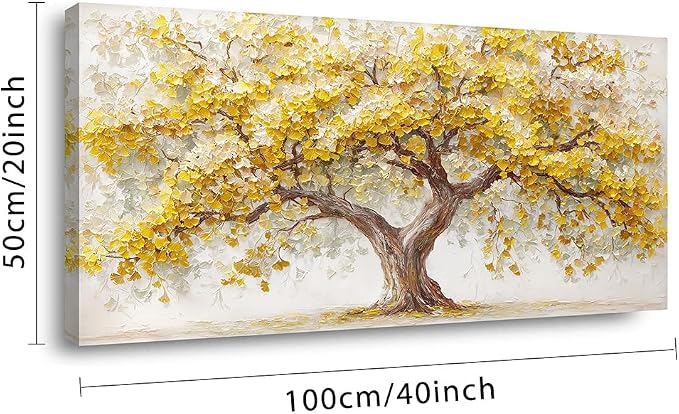 Ggaafet Yellow Ginkgo Tree Wall Art for Bedroom Canvas Oil Painting Prints Beautiful Tree of Life Art Deco Modern Artwork Office Family Dining Room Decor