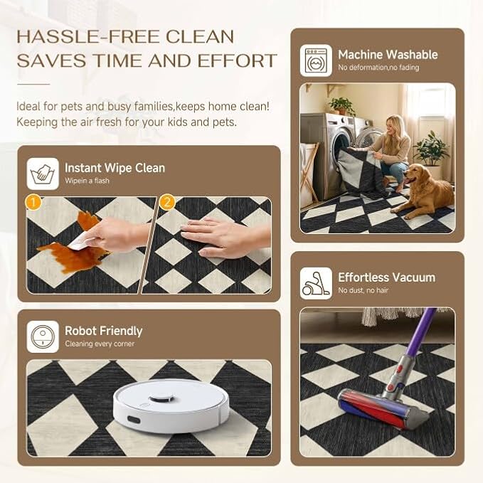 PureCozy Machine Washable 4x6 Area Rugs for Living Room Black and White Modern Soft Small Checkered Rug Non-Slip Low Pile Accent Indoor Office Carpet for Bedroom Dining Room Nursery Classroom