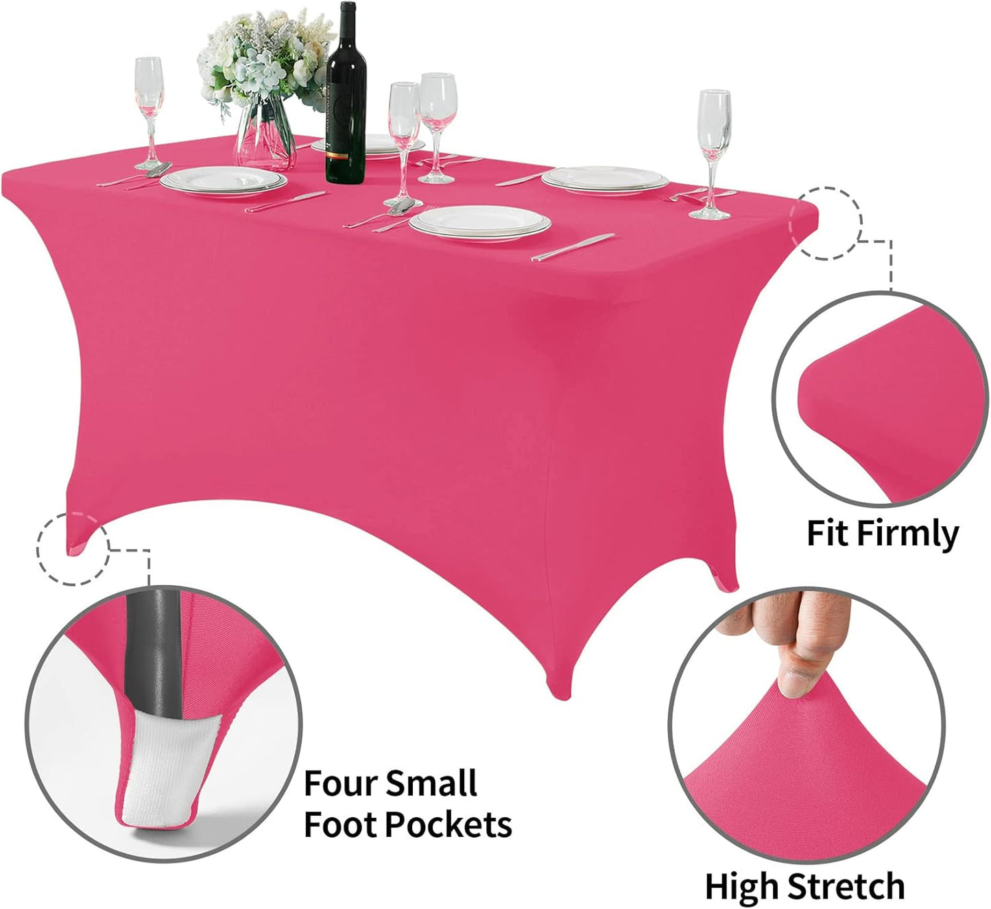 Spandex Table Cover for 4FT or 6ft or 8ft Table Universal Fitted Stretch Tablecloth for Party, Banquet, Wedding and Events-Hot Pink