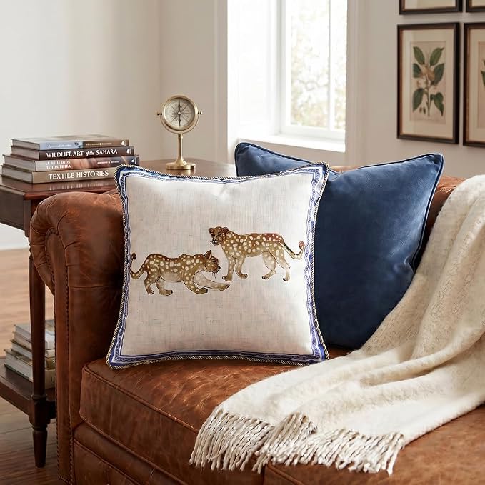 patdrea Designer Vintage Linen Throw Pillow Cover,12"x28",Set of 2-Fromm E | Elegant Decorative Pillow Case with Zipper,Leopard Pattern,Pillow Cover for Couch Living Room Bedroom Sofa