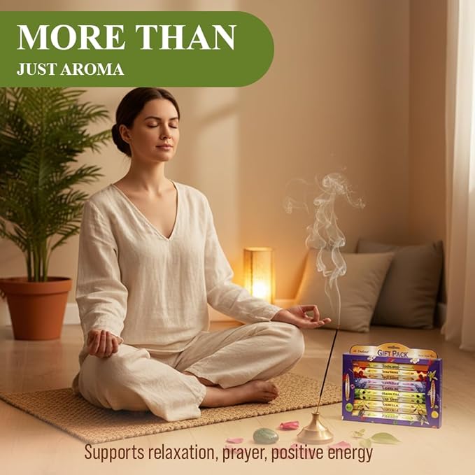 Tulasi Incense Sticks with Natural Oils Set of 6 Fragrances (120 Sticks) Hand Rolled Incense Sticks, Calming Home Aromatherapy, Meditation, Relaxing, Mixed Scents with Natural Oils