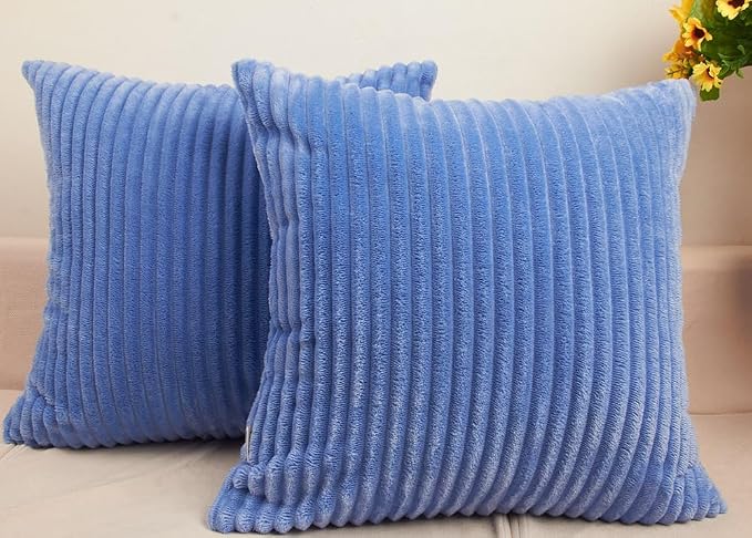 TangDepot Velvet Big Corduroy Pillow Covers 26x26 Sky Blue 2-Pack | Soft wide-stripe corduroy pillow cover, hidden zipper, machine washable, easy refresh, for bedroom living room indoor outdoor
