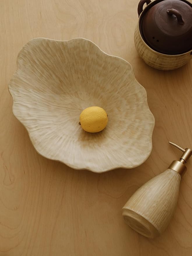 WENSHUO Stoneware Fruit Bowl for Kitchen Counter,Large Decorative Bowls for Home Decor,Handmade Perfect Centerpiece for Table, Island,or Counter,Matte Curd Color Reactive Glaze 13.5" L × 10" W