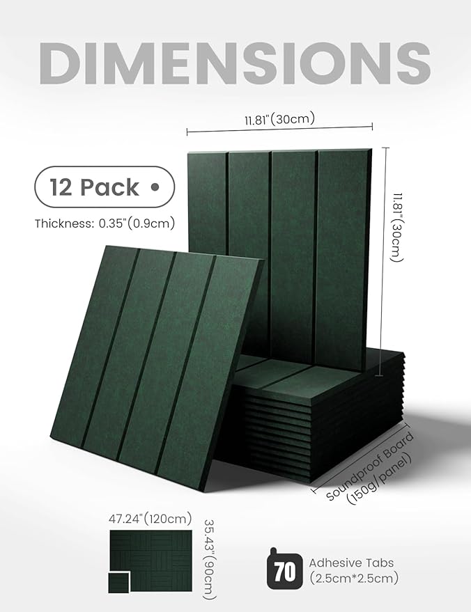 Fluxynara Large Felt Bulletin Board 48" x 36" Cork Board Alternative-12 Pack with 70 Safe Removable Adhesive Tabs, Cork Boards for Walls Cork Board for Home Office Classroom Pin Board- Pine Green