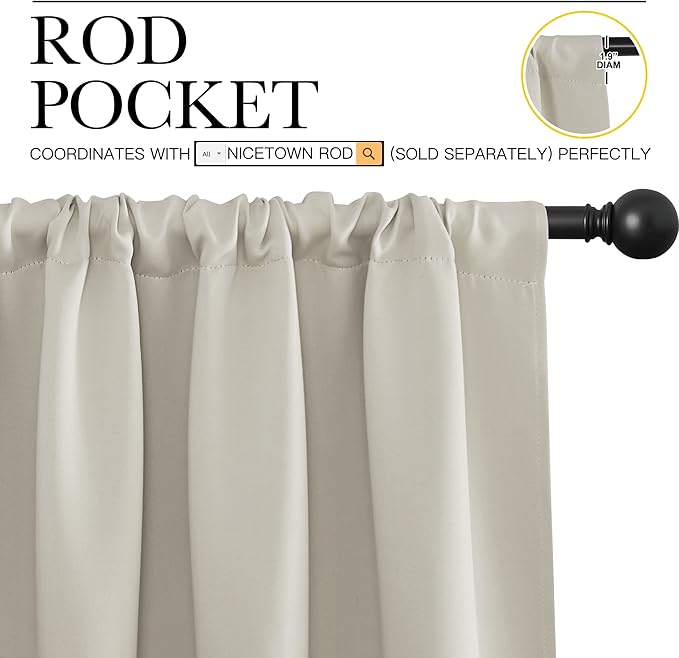 NICETOWN Blackout Curtains for Living Curtains, Room Darkening Window Curtain Panels, Easy-Care Solid Thermal Insulated Draperies/Drapes for Daughter Room (Natural, 2 Panels, 34 by 40)