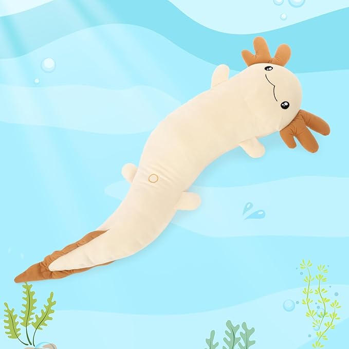 Tezituor 48 inch Giant Axolotl Stuffed Animal Plush Axolotl Body Pillow, Glow-in-Dark Toy for Kids Girls 6-12 Axolotl Lovers Women Girlfriend Gifts Valentine's Day Halloween Christmas