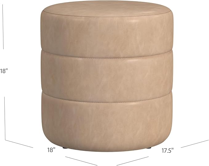 HomePop Upholstered Faux Leather Round Ottoman (No Lid, Seat Only) | HomePop Home Décor | Round Pouf Foot Rest – Sand Faux Leather