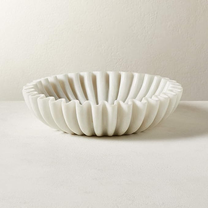 Ruffle Marble Scalloped Bowl 6 inches, White Wavy Bowl, Handmade Fluted Dish, Marble Ruffle Centerpiece, Stone Jewellery Display