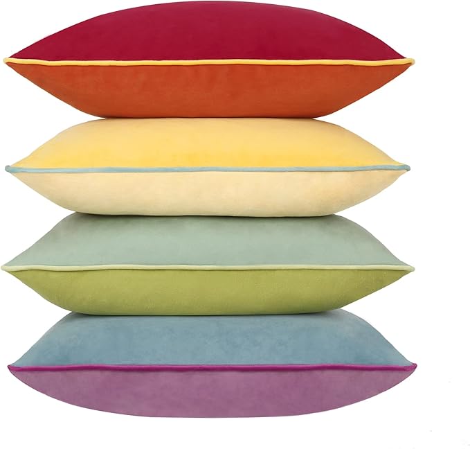 Btyrle Throw Pillow Covers 22x22 Inches Set of 4 Soft Velvet Couch Cushion Covers Modern 8-Colors Rainbow Designs for Sofa Bedroom Home Decor(Rainbow Series with Edge)
