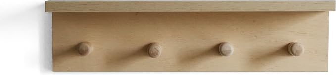 Entrance Coat Rack ，Coat Hooks, Wall-Mounted Wooden Hook Rack, Wall-Mounted Shelves are Very Suitable (Birch Colored Finish)