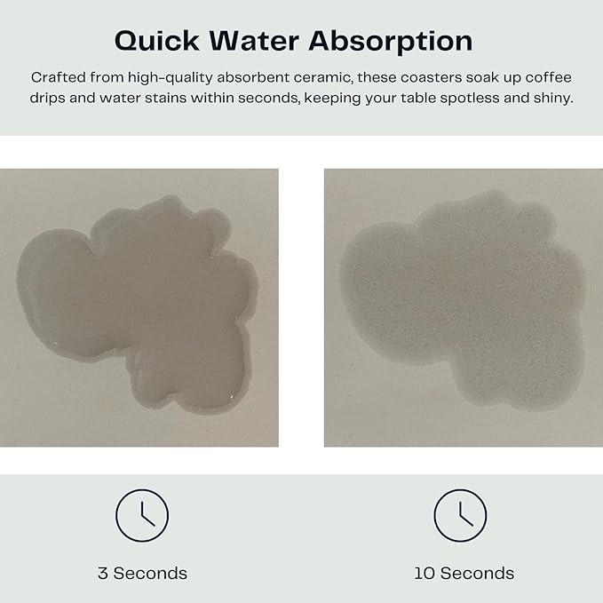 Set of 6 Warm Gray Coasters with Holder, Absorbent Ceramic Drink Coasters with Cork Backing for Table Protection, Table Decor, Housewarming Gifts
