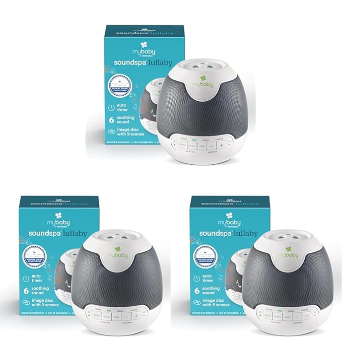 MyBaby,SoundSpa Lullaby - Sounds & Projection,Plays 6 Sounds & Lullabies,Image Projector Featuring Diverse Scenes,Auto-Off Timer Perfect for Naptime,Powered by an AC Adapter,(Pack of 3)
