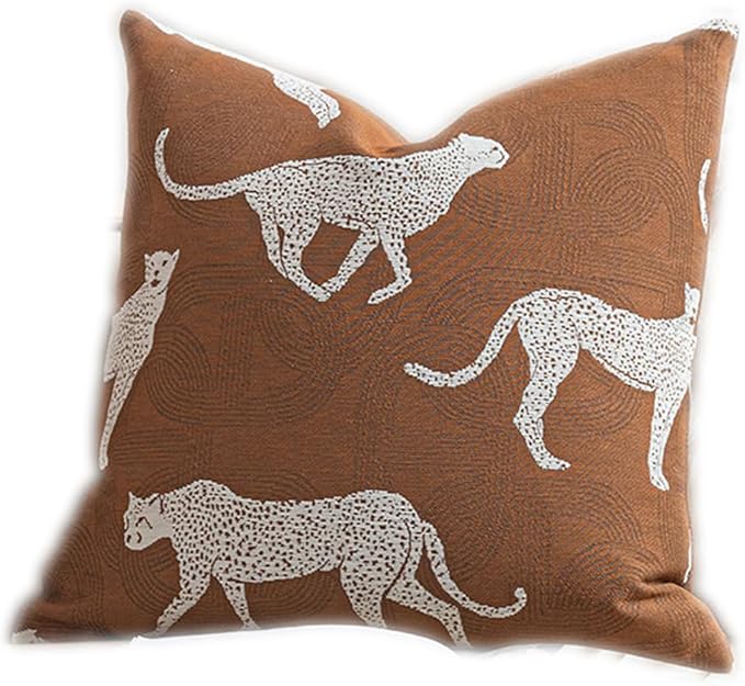 Croker Horse 22x22'' Inches Throw Pillow Cushion Cover - Leopard Cheetah Pattern Chenille Jacquard Embroidery Luxury Modern Fashion Style Couch Sofa Pillow Cover for Living Room Bedroom