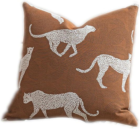 Croker Horse 22x22'' Inches Throw Pillow Cushion Cover - Leopard Cheetah Pattern Chenille Jacquard Embroidery Luxury Modern Fashion Style Couch Sofa Pillow Cover for Living Room Bedroom