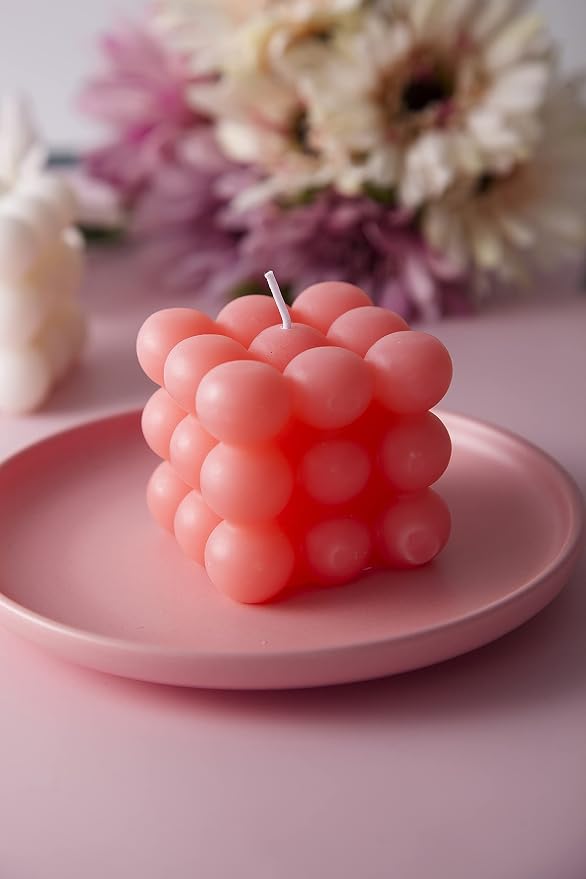 Bubble Candle - Cube Soy Wax Candles, Home Decor Candle, Scented Candle Set 1 Pieces, Home Use and Gifting (Pink) Christmas Gifts