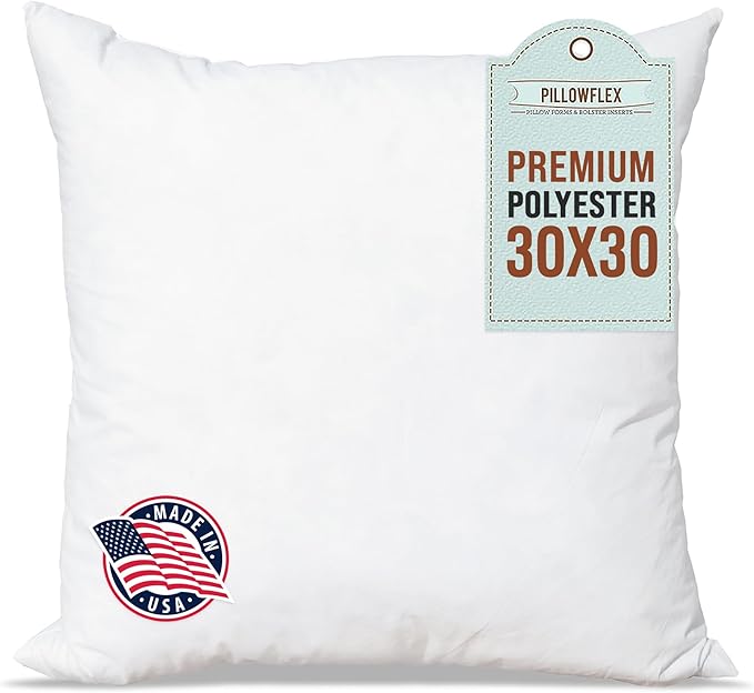 Pillowflex Premium Polyester Throw Pillow Insert - 30x30 Ultra Soft Square Throw Pillow, Couch Sham, Lumbar, Back, Sofa - Machine Washable - Decorative Accent Form - 1 Soft Pillow