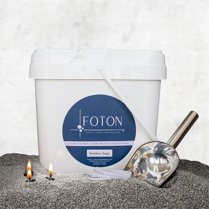 Foton Pearled Colored Candle 9lb Bucket - Sage Green Unscented Natural Non Toxic Long Lasting Powder Pearl Wax Sand Candles - Refillable Foton Pearled Candle Sand with 100 Wicks