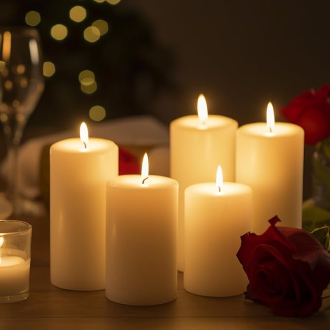 Unscented Ivory Pillar Candles, 6 Packs, 2.8x6 Inch, 75 Long Burning Time, Dripless and Smokeless Dinner Table Pillar Candles for Wedding, Spa, Aromatherapy, Party