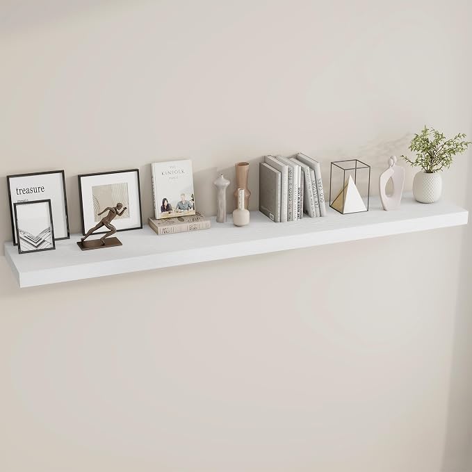 Dreamland 72Inch White Floating Shelves 9.8" Deep Wall Mounted Set of 2 | Wall shelves for bathroom, bedroom, Living Room, kitchen, deep wall mount wood storage display for home decor 72" x 9.8"
