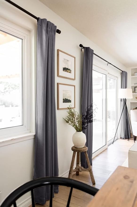 100% Blackout Shield Linen Blackout Curtains for Bedroom 96 Inches Long, Back Tab/Rod Pocket Living Room Drapes, Thermal Insulated Blackout Curtains 2 Panels Set, 50" W x 96" L, Darkgray
