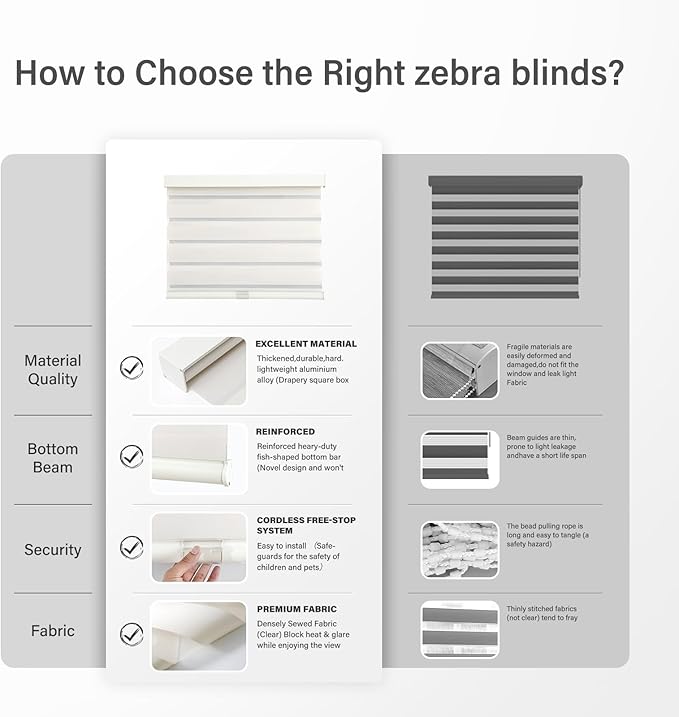 AOSKY Cordless Zebra Blinds for Windows Pull Down Roller Window Shades Dual Layer Light Filtering Privacy for Day and Night, Free-Stop Door Shades for Home Easy to Install (42" W X 72" H, Beige)