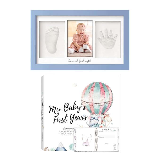 KeaBabies Baby Hand and Footprint Kit and First 5 Years Baby Memory Book Journal - Kids Prints Duo Photo Frame for Newborn - 90 Pages Hardcover First Year Keepsake Milestone Book for Boys, Girls