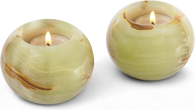 Marble Tealight Candle Holder 3.5 Inch Green Onyx Stone Votive Candle Holders for Tables Centerpieces Decor - Decorative Candles Holders for Wedding Gifts
