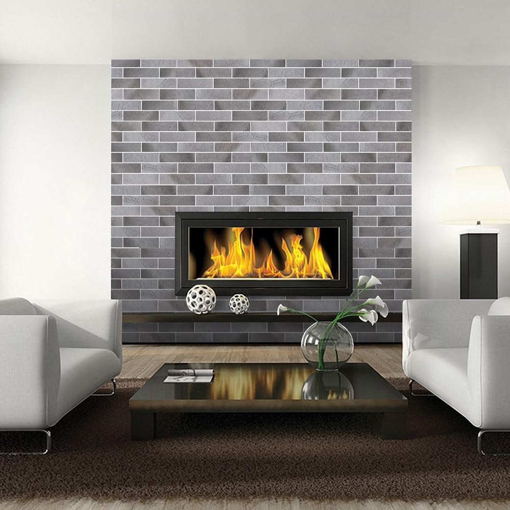 Vintage Faux Brick Wall Tiles, 3D Thin Brick Veneers for Bedroom, Bathroom, Kitchen, Fireplace and Fence Wall Panels (100, Grey)