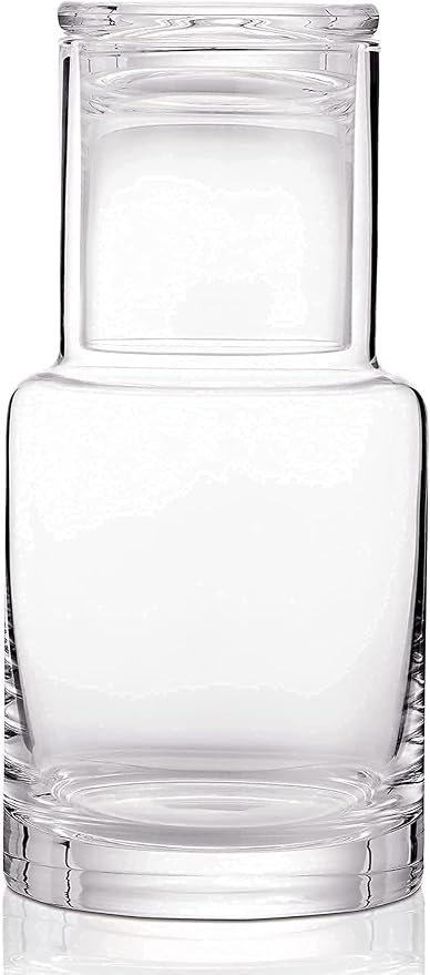 Bedside Carafe and Glass Set, Use Tumbler as Lid Night Water Carafe for Nightstand, Mouthwash Dispenser Pitcher with Glass Cup for Keeps Water Clean in Bedroom, Bathroom, or Kitchen