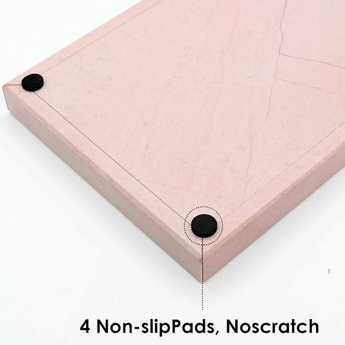 Real Natural Marble Tray for Bathroom, Vanity, Kitchen and Desktop, Rectangle Genuine Marble Stone Tray for Jewelry, Cosmetics, Candles, Lotion, Perfume (Pink, 12" x 8" x 1.2")