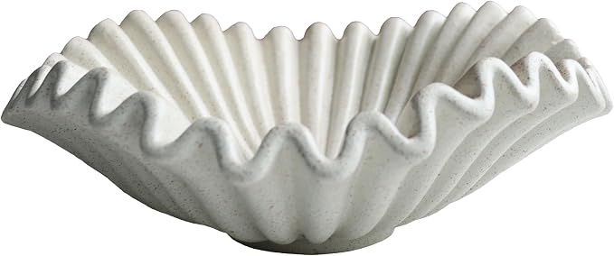 Large Decorative Handmade Bowl Decor, Modern Home Decoration, Fan Shaped Bowl, Ruffle Decor, Stylish Key Bowl for Entry Table, Decorative Fruit Bowl for Kitchen Counter, Light Gray