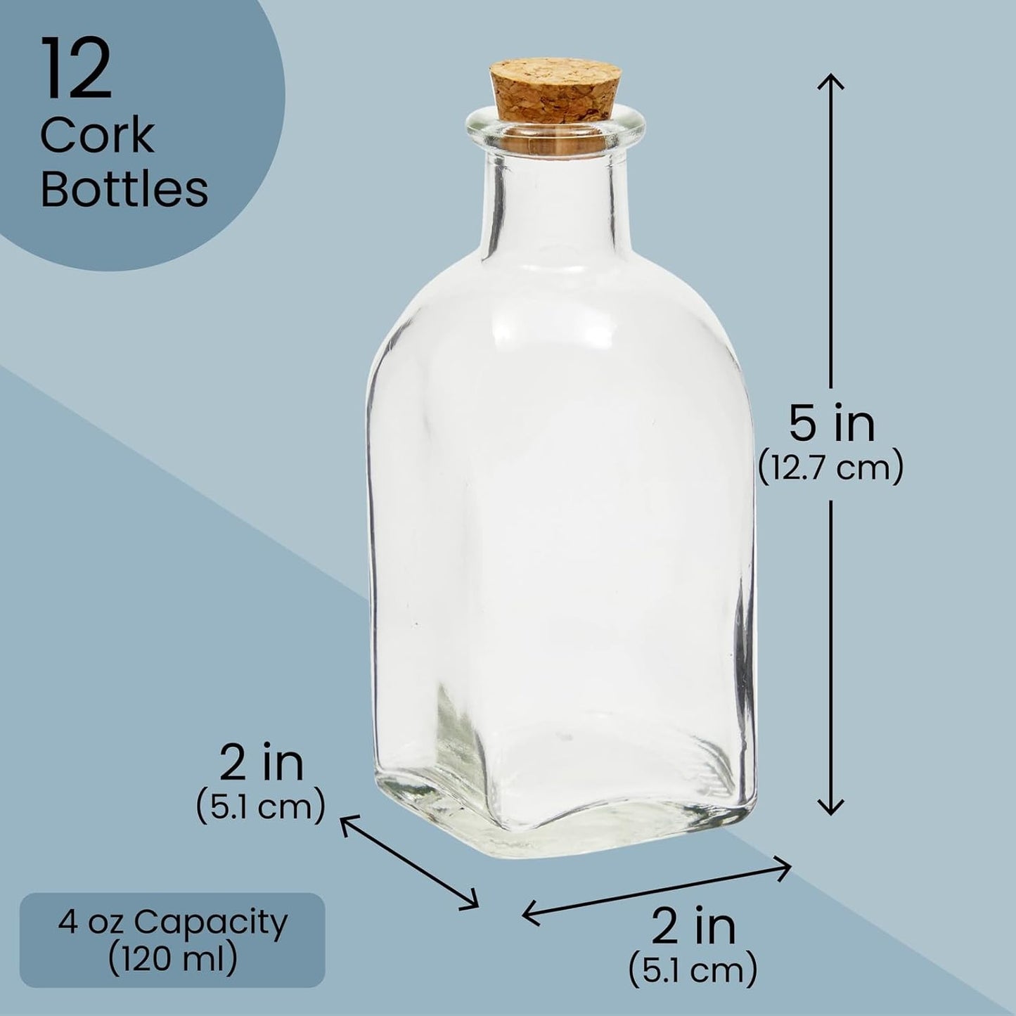 Juvale 12-Pack Mini Glass Bottles with Cork Lids - 4 oz Clear Vintage Square - Wedding Decor & Party Favors - Potion Bottles with Cork & Mini Glass Jars with Lids