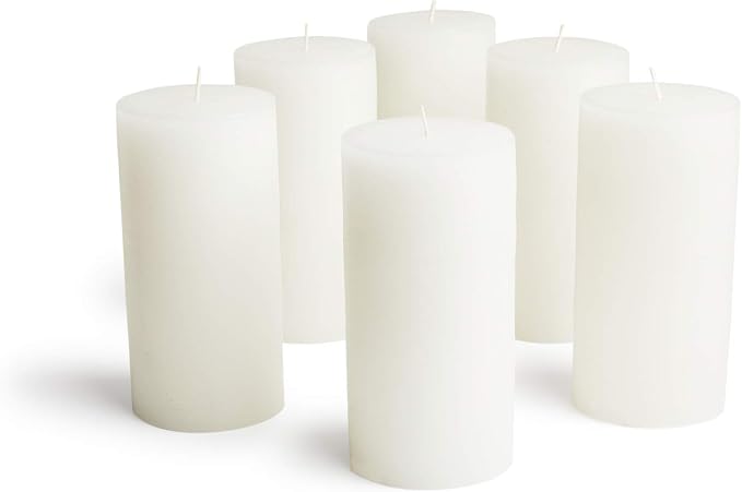 Bask Mottled Pillar Candles, Set of 6, 3x6, Dripless White Decor Candles | Beautiful Candles for Home Decor, Relaxation & All Occasions