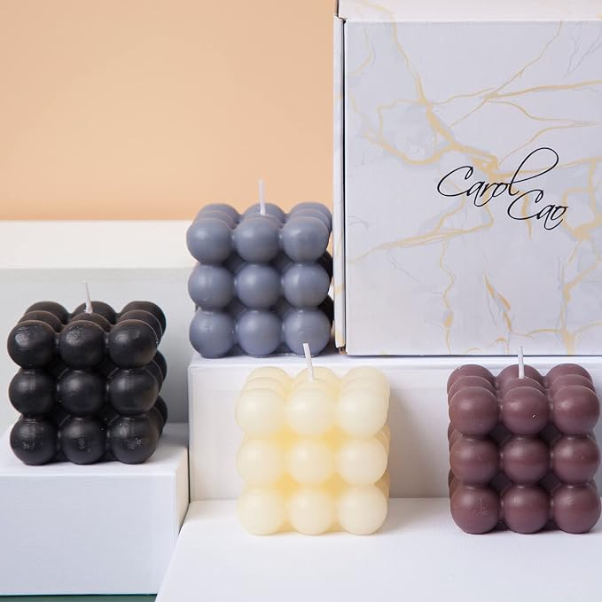 Bubble Candle, 4pcs Cube Soy Wax Bubble Candles Scented Aesthetic Bubble Candle Set for Home Bedroom Decor Birthday Mothers Day Gifts for Mom (Black+ White+Grey+Brown)