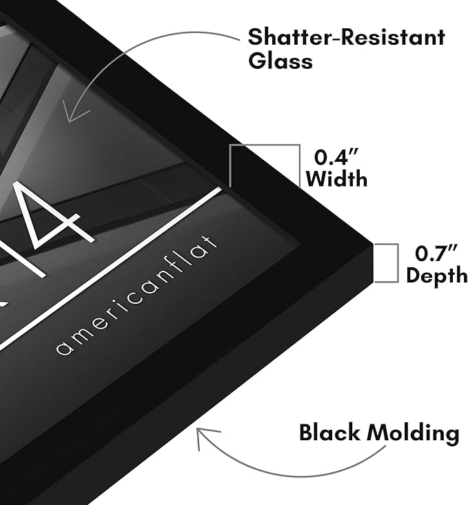 Americanflat 10x14 Picture Frame with Shatter-Resistant Glass - Streamline Collection - Thin Border Picture Frame for Wall Display - Hanging Hardware Included - Black